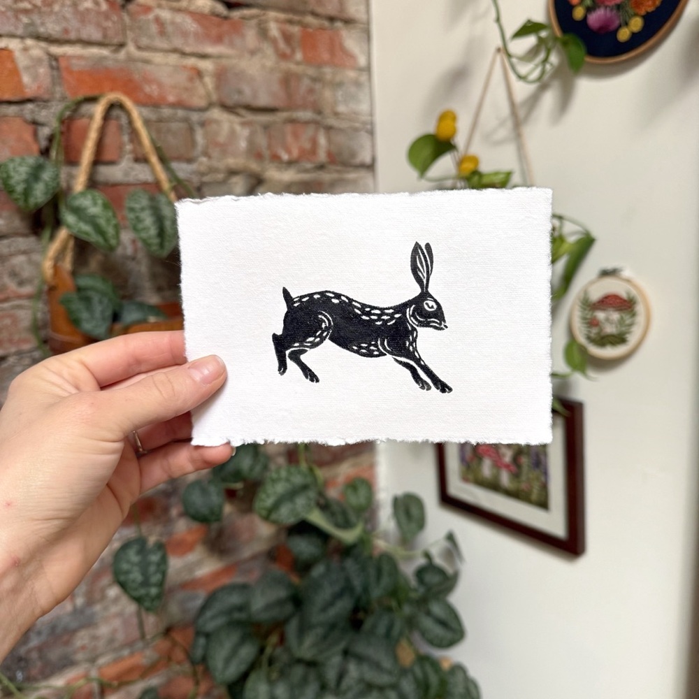 Hand-Carved Rabbit Stamp Print | 4x6